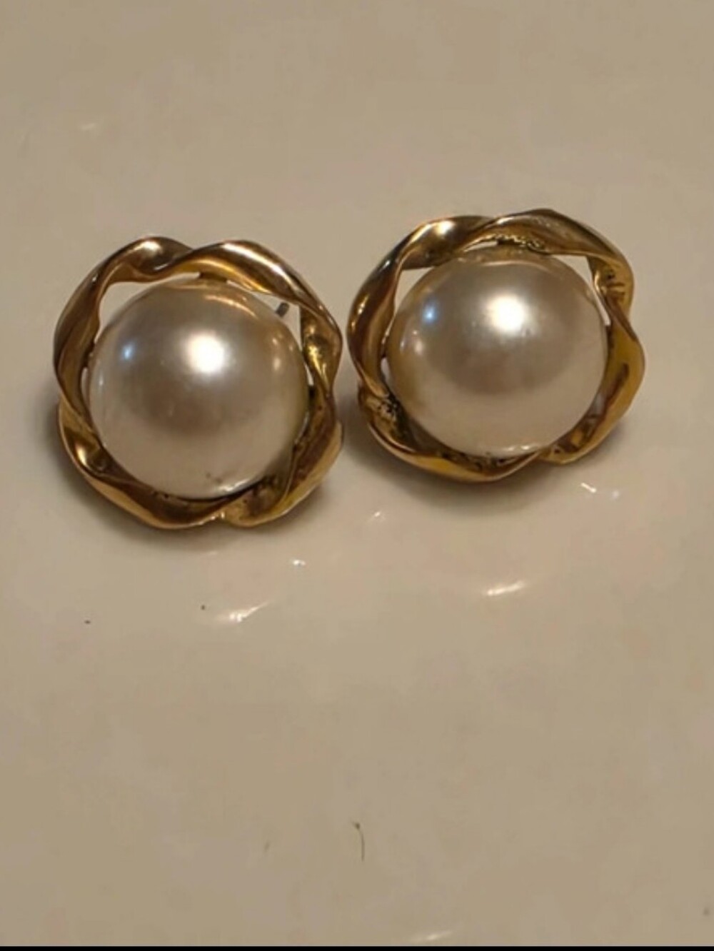 Vintage Gold Pearl Twist Stud Earrings